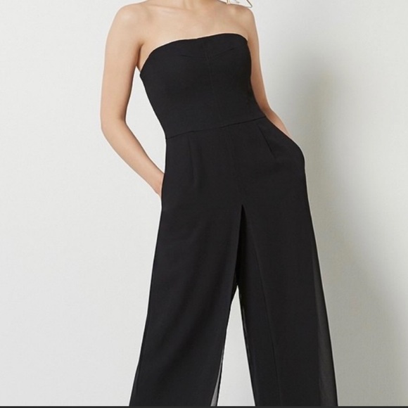 Xscape strapless jumpsuit 2 petite black with sheer overlay - Picture 2 of 7